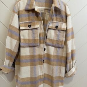 Privy Checkered Overshirt in Cream and Tan